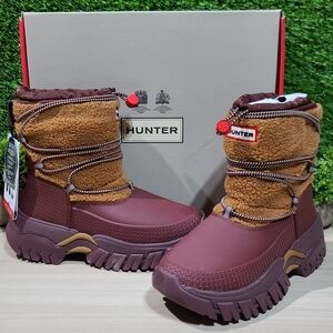 Hunter Wanderer Short Sherpa Snow Boot - Mawson Creek/Muted Berry 6 M New